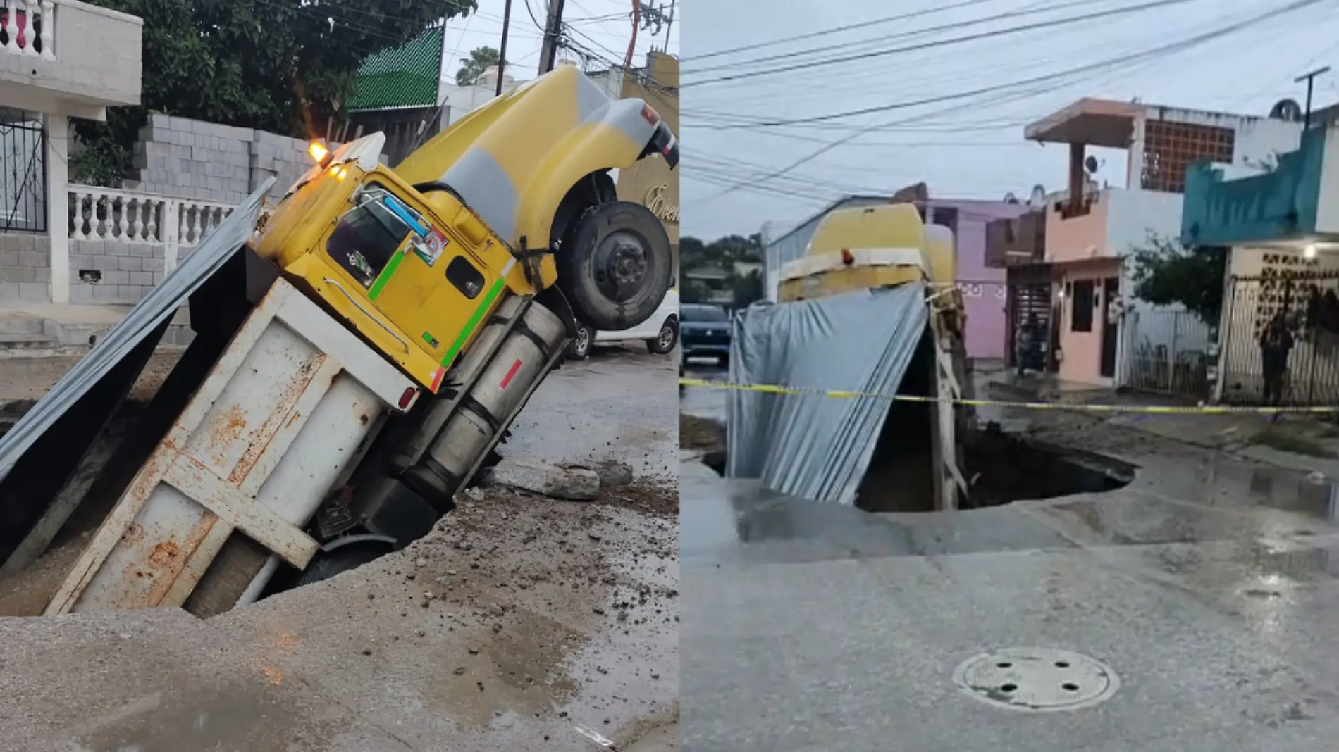 Se hunde camión materialista en socavón en Tampico Mario Cruces